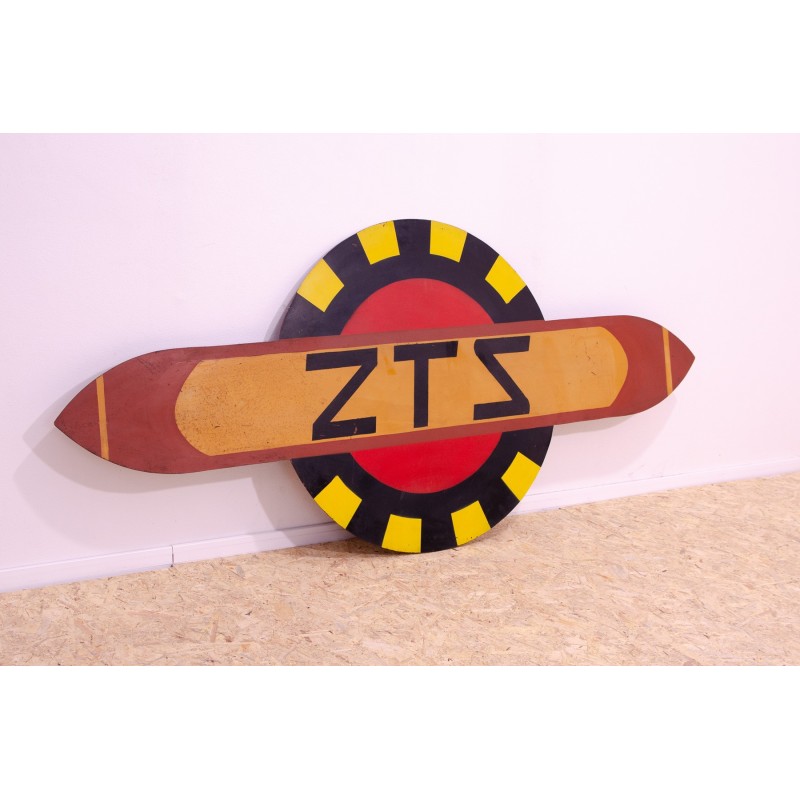Vintage advertising plaque with the letters ZTS in sheet metal and metal, Czechoslovakia 1980