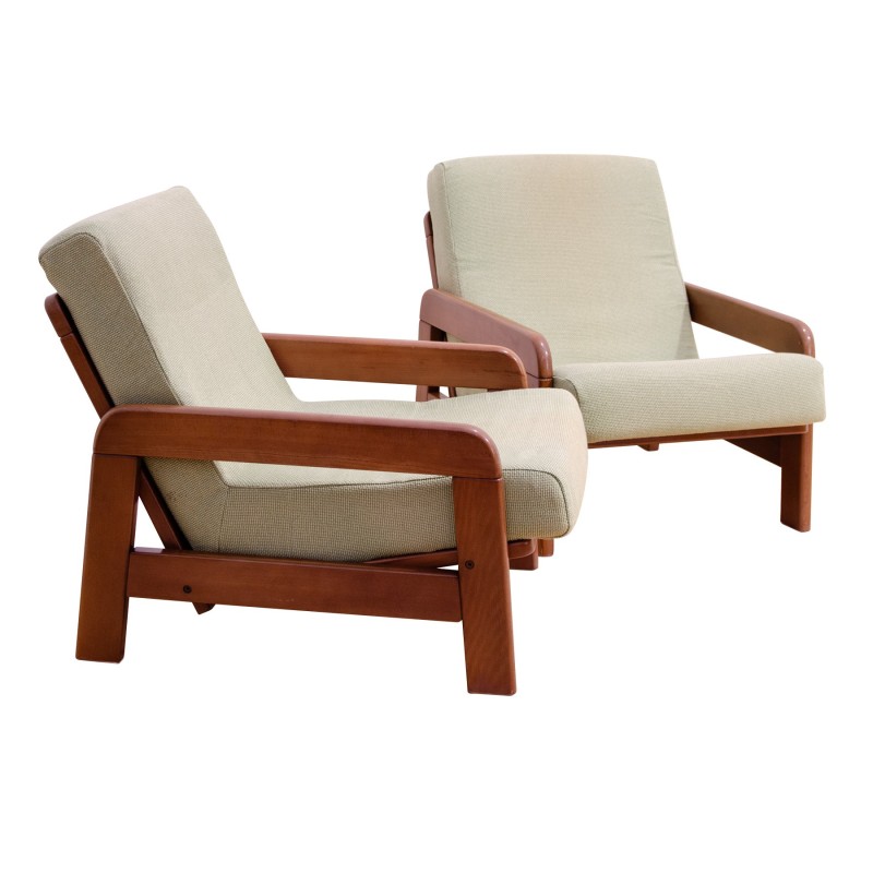 Pair of vintage armchairs in brown lacquered beech, 1980