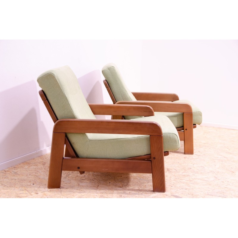 Pair of vintage armchairs in brown lacquered beech, 1980