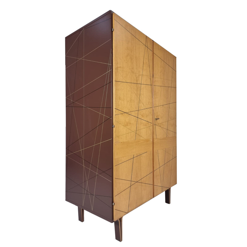 Armoire vintage en bois décoré, 1970