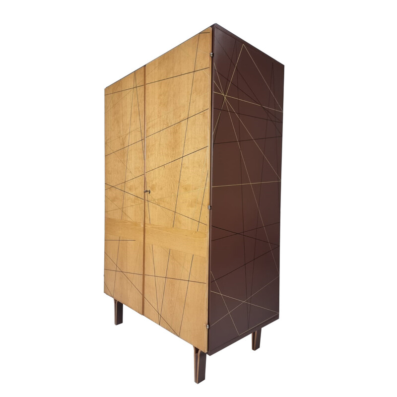 Armoire vintage en bois décoré, 1970