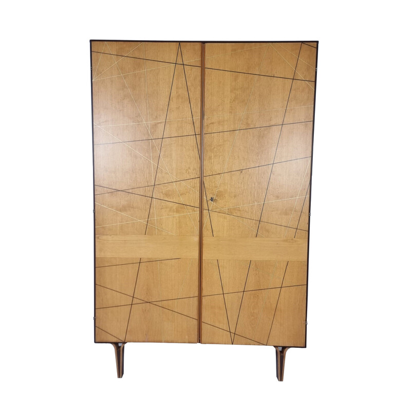 Armoire vintage en bois décoré, 1970