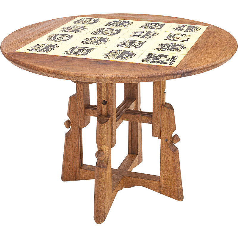 Runder Vintage-Tisch "Ladislas" aus Eiche und Keramik von Guillerme und Chambron, 1950