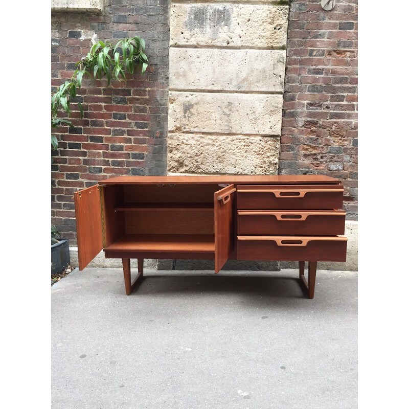 Vintage teak sideboard with open handles - 1960s