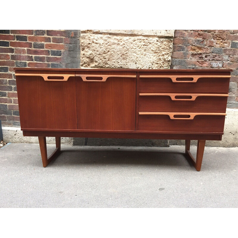 Vintage teak sideboard with open handles - 1960s