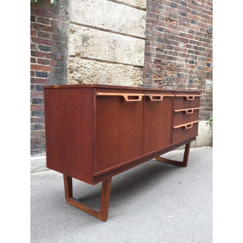 Vintage teak sideboard with open handles - 1960s