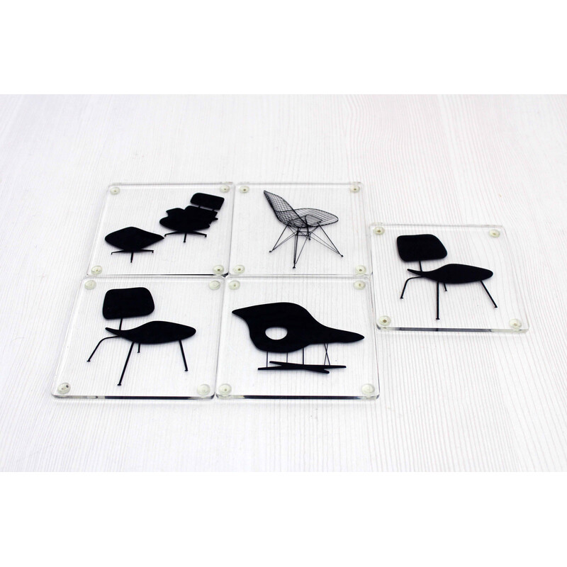 Set of 5 vintage acrylic coasters by Charles and Ray Eames for Vitra, 1950