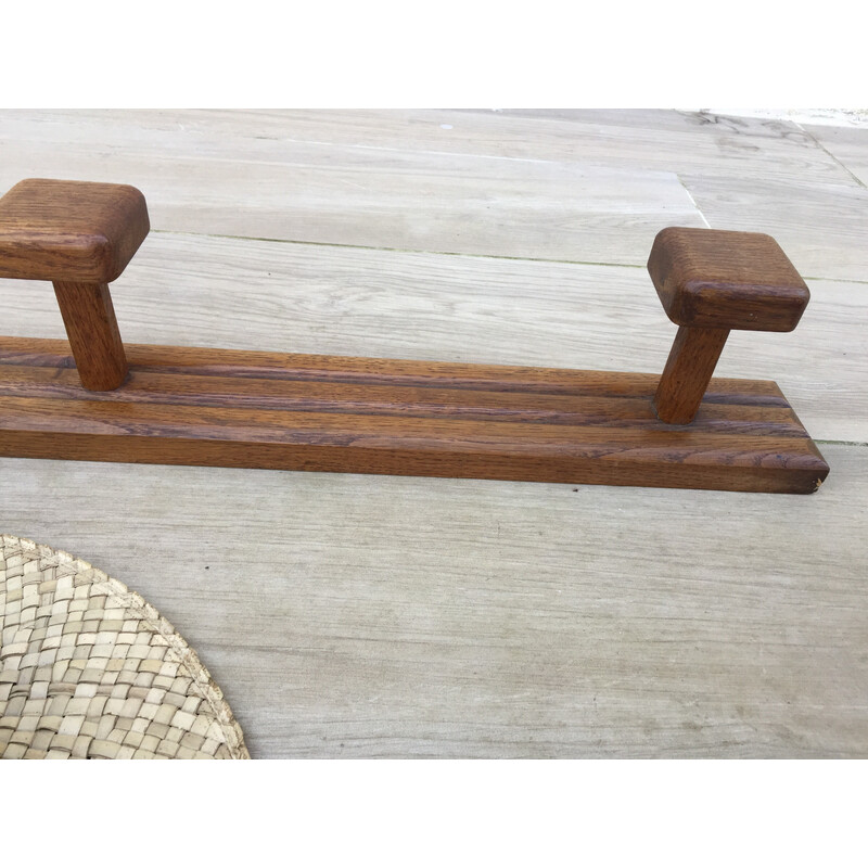 Vintage solid oak coat rack with 3 hooks, 1930