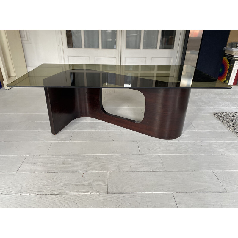 Vintage coffee table in varnished teak wood and glass, 1960