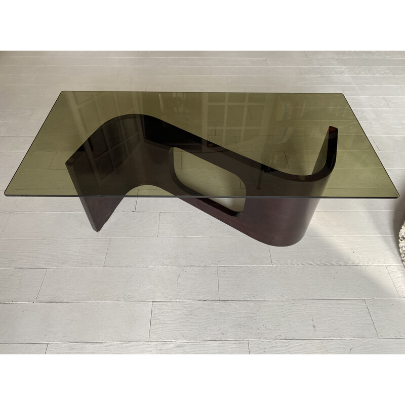 Vintage coffee table in varnished teak wood and glass, 1960