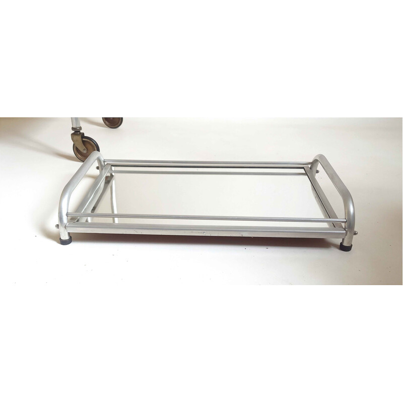 Vintage "Trolley" serving tray in aluminum and glass, 1930