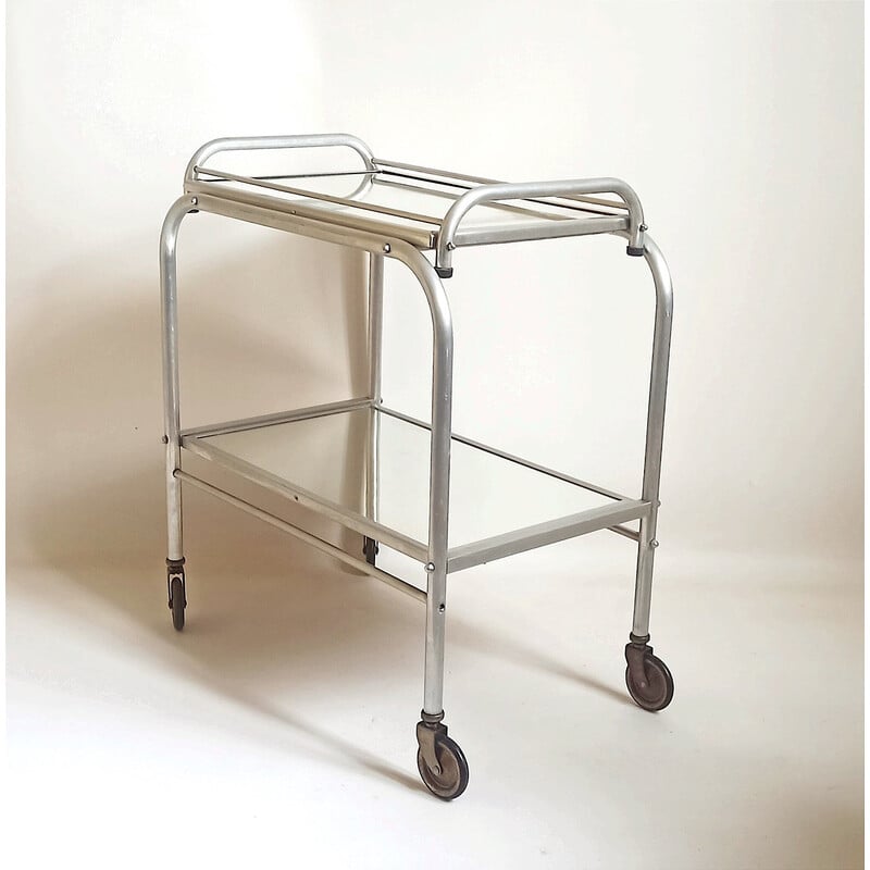 Vintage "Trolley" serving tray in aluminum and glass, 1930