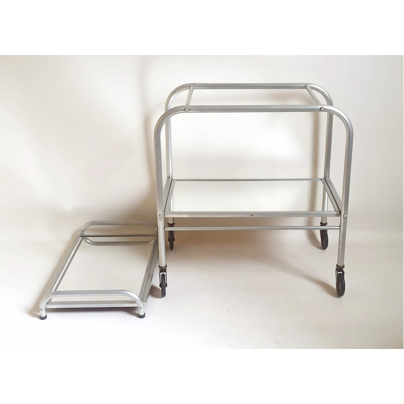 Vintage "Trolley" serving tray in aluminum and glass, 1930