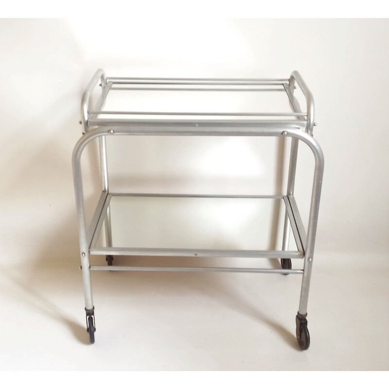 Vintage "Trolley" serving tray in aluminum and glass, 1930