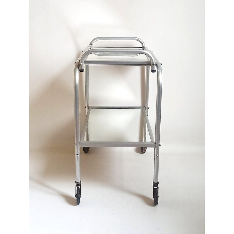 Desserte vintage "Trolley" en aluminium et verre, 1930