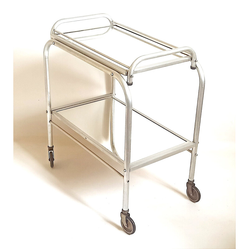 Desserte vintage "Trolley" en aluminium et verre, 1930