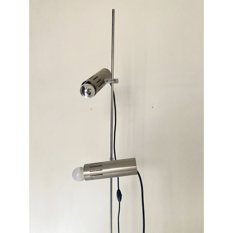 Vintage model A 14 floor lamp in brushed aluminum and chrome metal by Alain Richard for Disderot, 1960