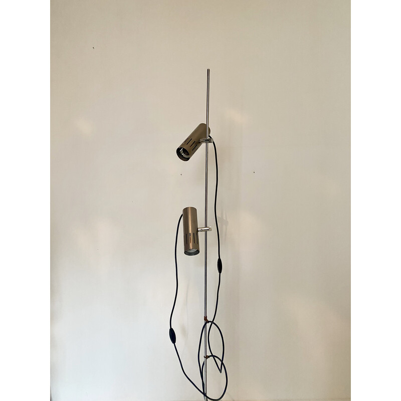 Lampada da terra vintage modello A 14 in alluminio spazzolato e metallo cromato di Alain Richard per Disderot, 1960