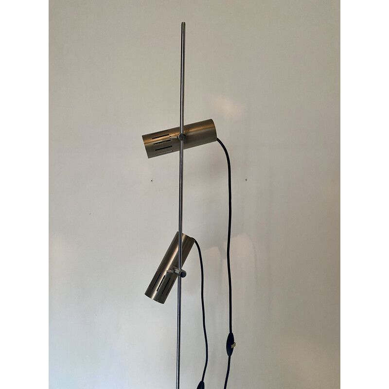 Lámpara de pie vintage modelo A 14 en aluminio cepillado y metal cromado de Alain Richard para Disderot, 1960