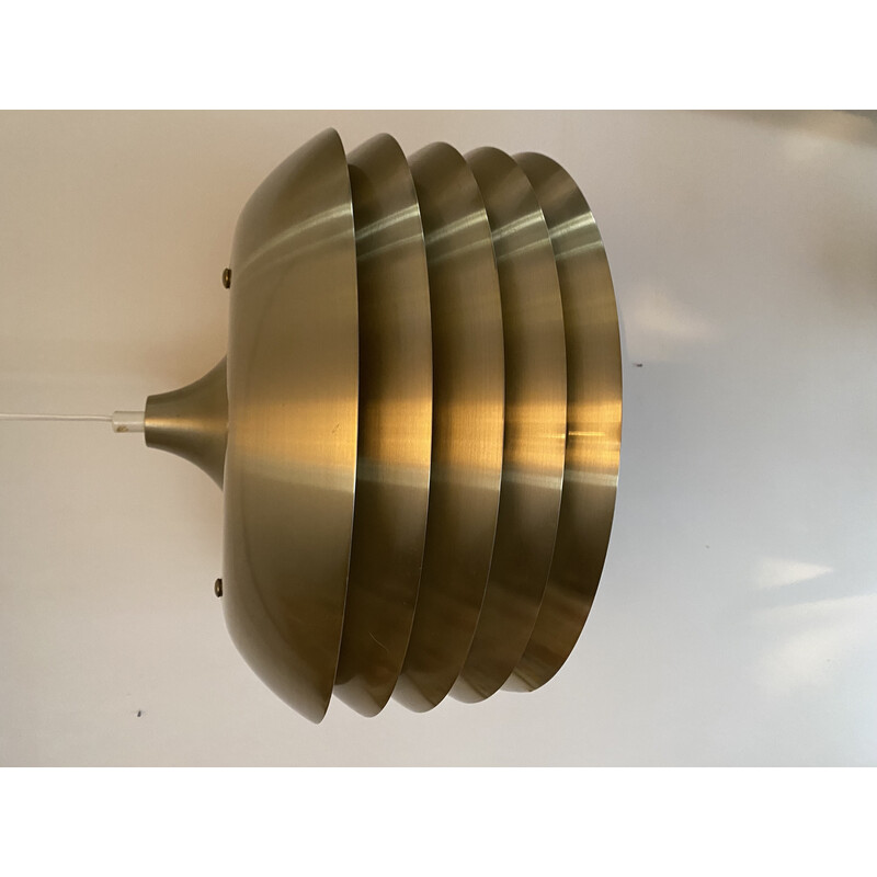 Vintage "T742" pendant lamp in brushed gold aluminum by Hans-Agne Jakobsson, Sweden 1970