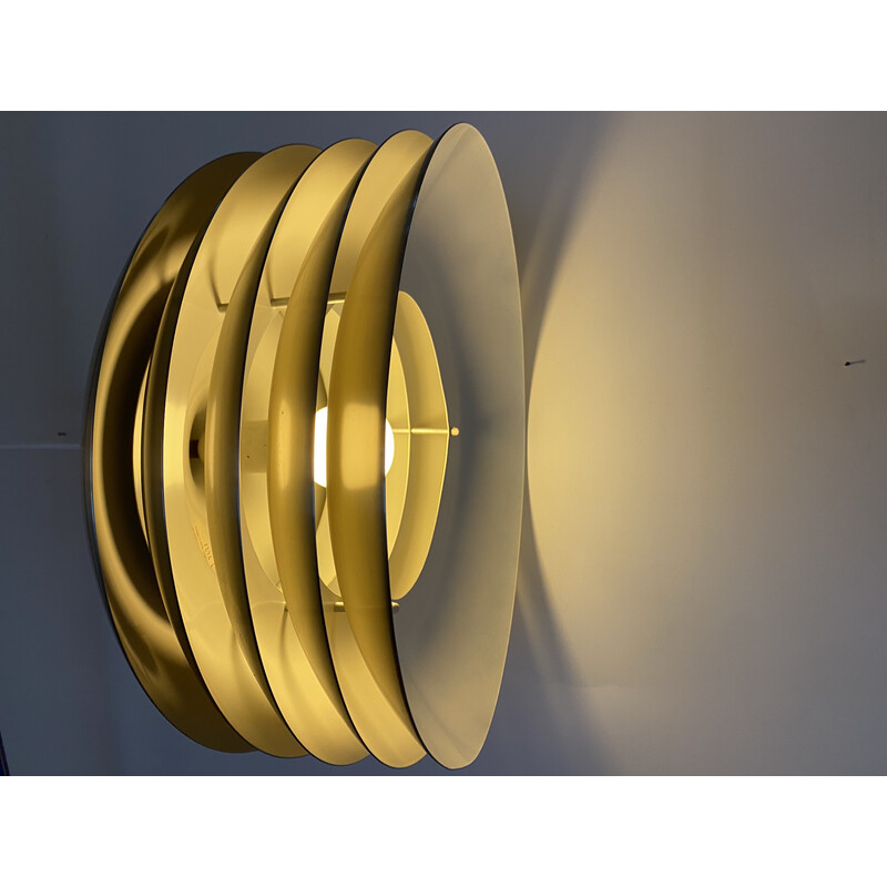 Vintage "T742" pendant lamp in brushed gold aluminum by Hans-Agne Jakobsson, Sweden 1970