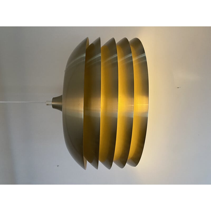 Vintage "T742" pendant lamp in brushed gold aluminum by Hans-Agne Jakobsson, Sweden 1970