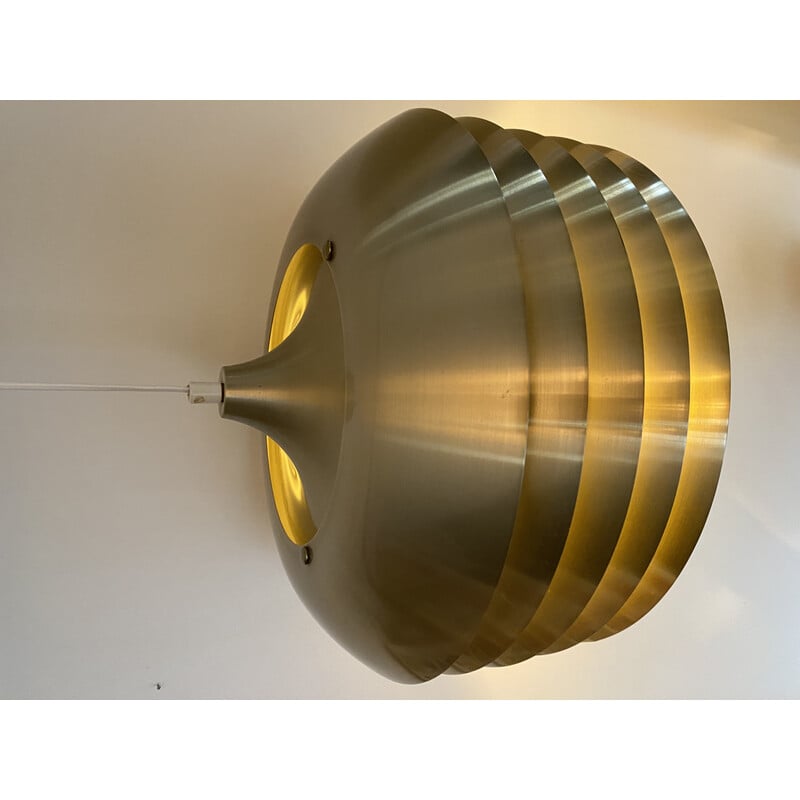 Vintage "T742" pendant lamp in brushed gold aluminum by Hans-Agne Jakobsson, Sweden 1970