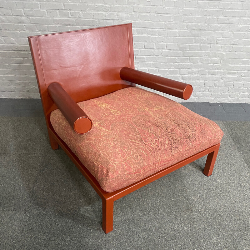 Fauteuil vintage en cuir et tissu par Antonio Citterio pour B et B Italia, Italie 1980