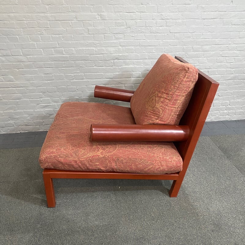 Fauteuil vintage en cuir et tissu par Antonio Citterio pour B et B Italia, Italie 1980