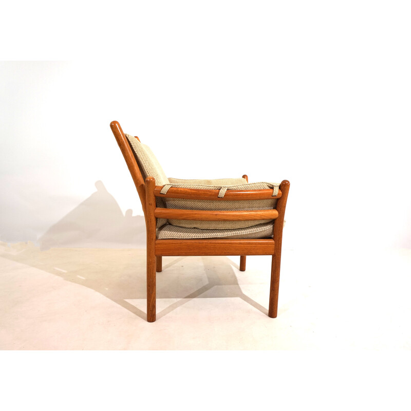 Vintage armchair in teak and beige brown wool fabric by Illum Wikkelso for CFC Silkeborg, 1960