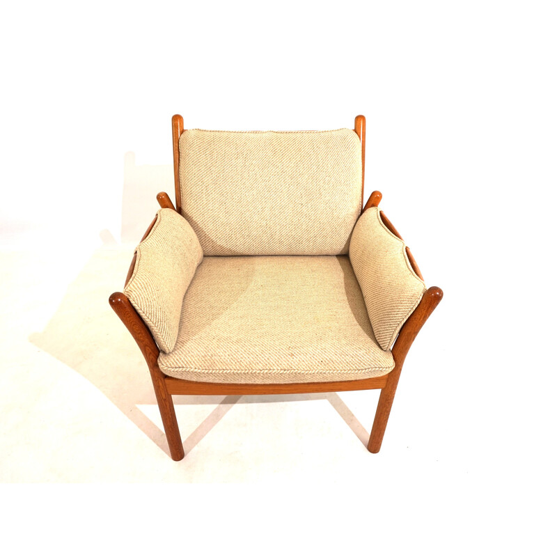 Vintage fauteuil in teakhout en beigebruine wollen stof van Illum Wikkelso voor CFC Silkeborg, 1960