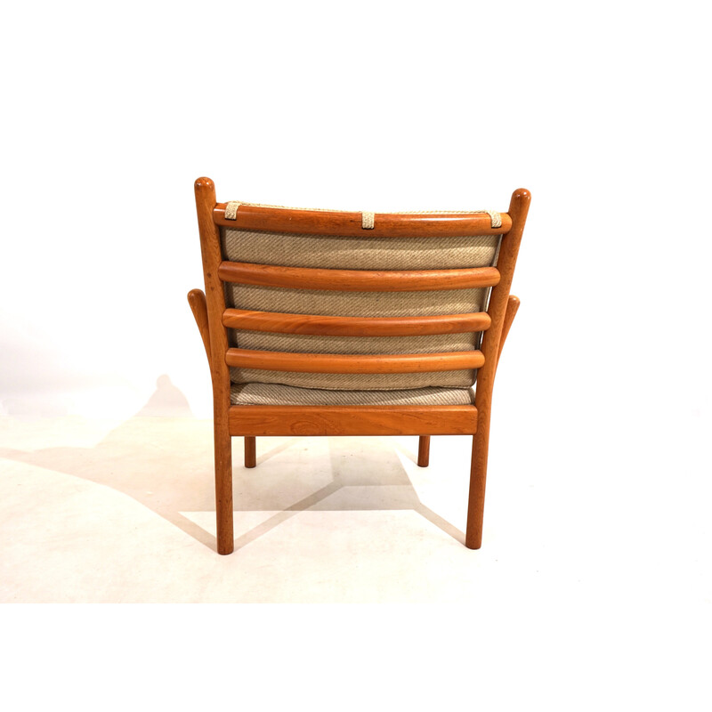 Vintage armchair in teak and beige brown wool fabric by Illum Wikkelso for CFC Silkeborg, 1960