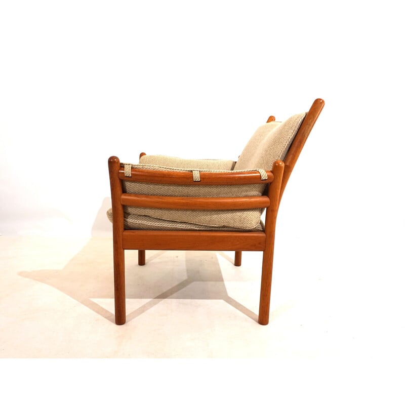 Fauteuil vintage en teck et tissu en laine beige marron par Illum Wikkelso pour CFC Silkeborg, 1960