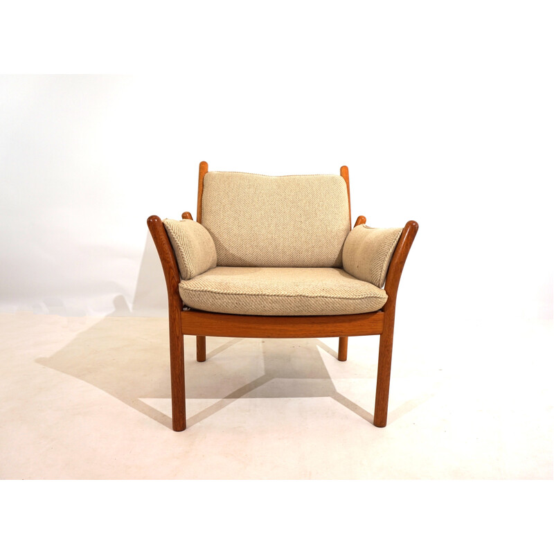 Vintage armchair in teak and beige brown wool fabric by Illum Wikkelso for CFC Silkeborg, 1960