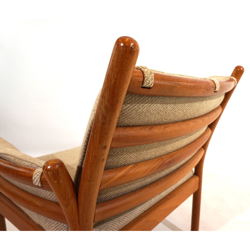 Vintage fauteuil in teakhout en beigebruine wollen stof van Illum Wikkelso voor CFC Silkeborg, 1960