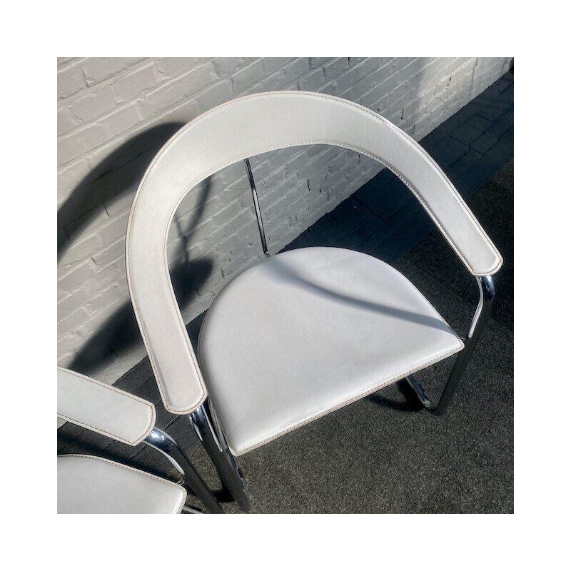 Paar vintage Canasta fauteuils in wit leer en verchroomd metaal voor Arrben, Italië 1980