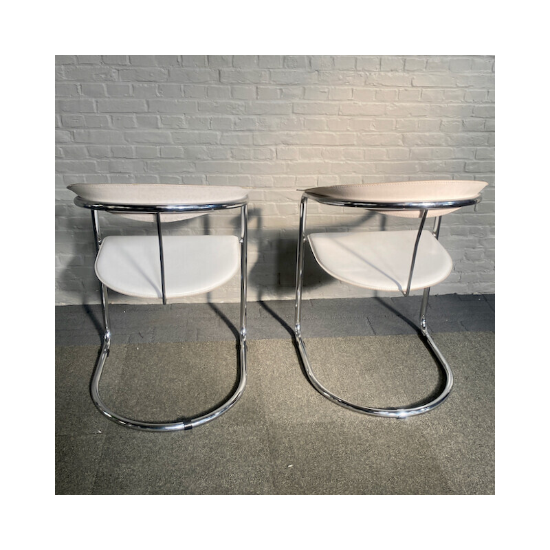 Pair of vintage Canasta armchairs in white leather and chrome metal for Arrben, Italy 1980