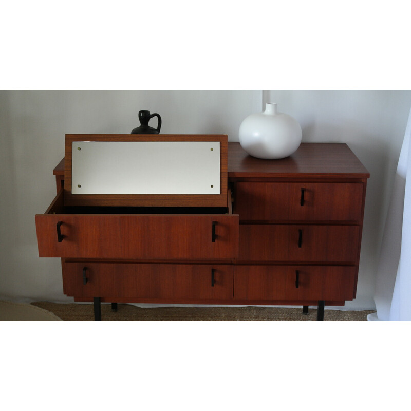 Vintage dark teak dressing table chest of drawers with 6 drawers, Denmark