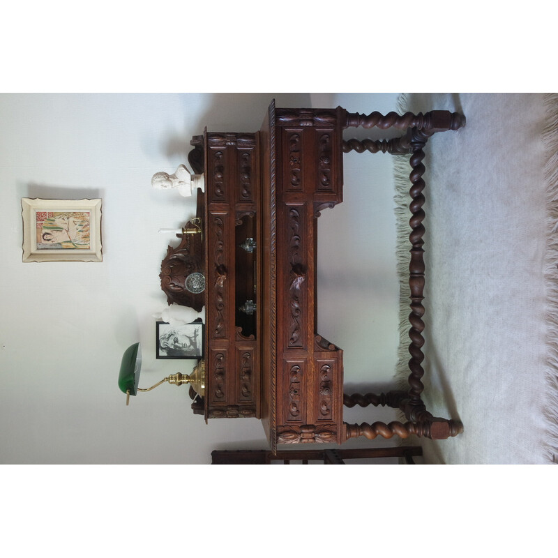 Vintage neo-Renaissance desk with oak crate and tier