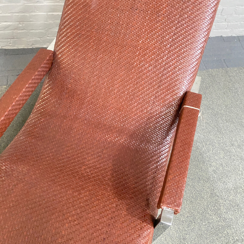 Vintage armchair in woven leather and chrome metal by Ralph Lauren, 1999