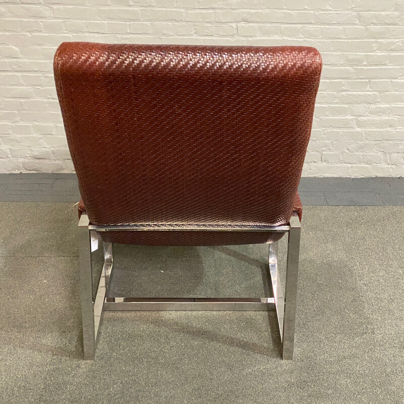 Vintage fauteuil in geweven leer en verchroomd metaal van Ralph Lauren, 1999