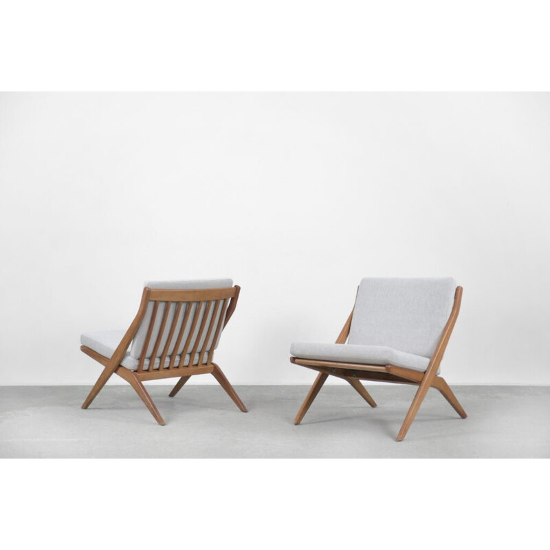 Pair of vintage scissor oak armchairs by Folke Ohlsson for Bodafors, Sweden 1962