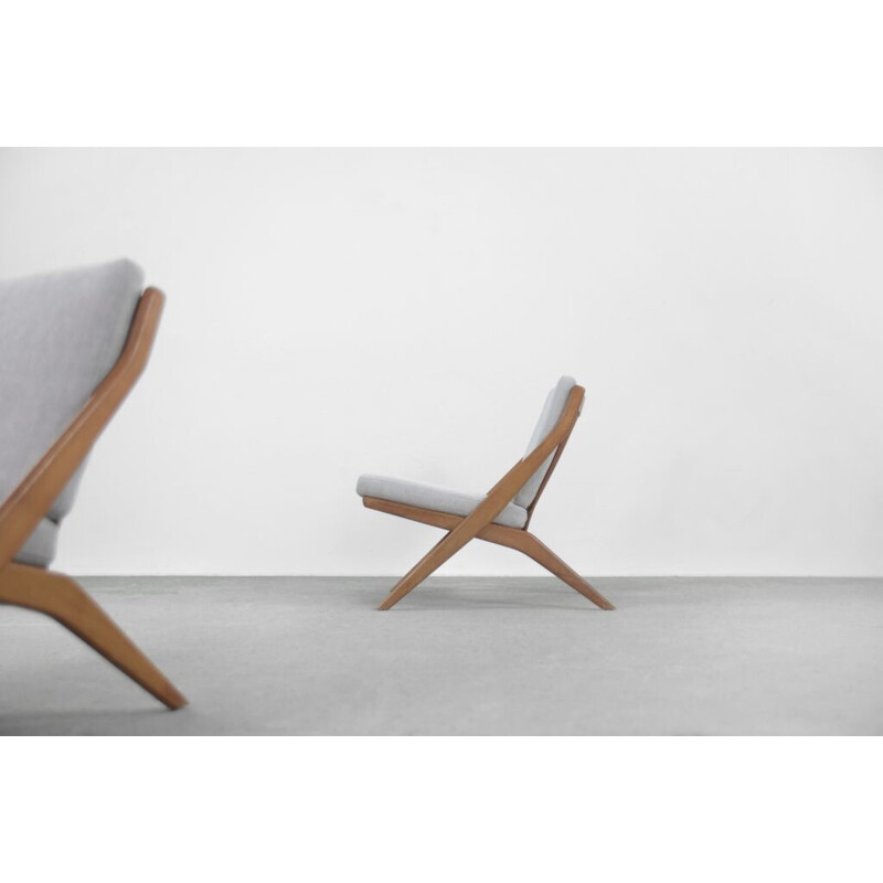 Pair of vintage scissor oak armchairs by Folke Ohlsson for Bodafors, Sweden 1962