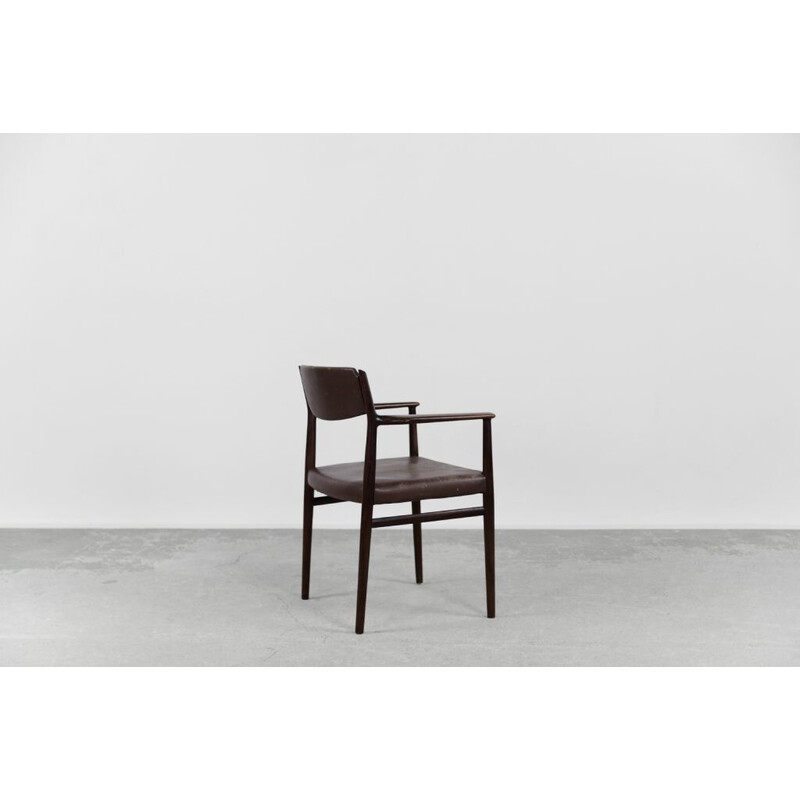 Vintage executive chair in solid wood and brown leather by Arne Vodder, Denmark 1960