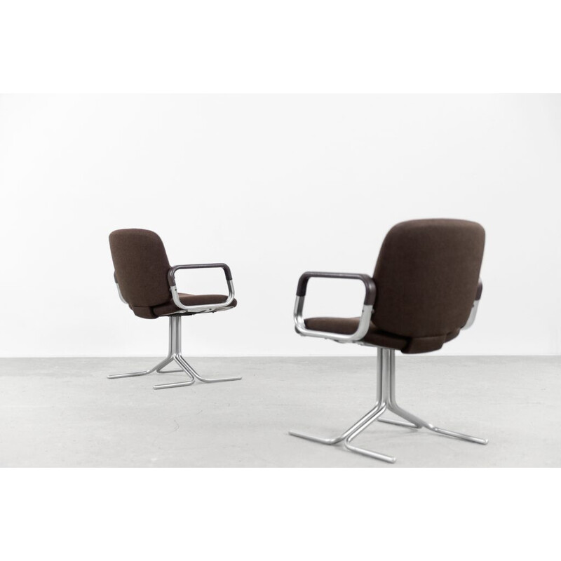 Pair of vintage brown aluminum armchairs for Mauser, Germany 1970