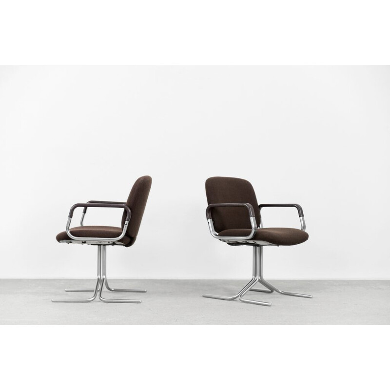 Pair of vintage brown aluminum armchairs for Mauser, Germany 1970