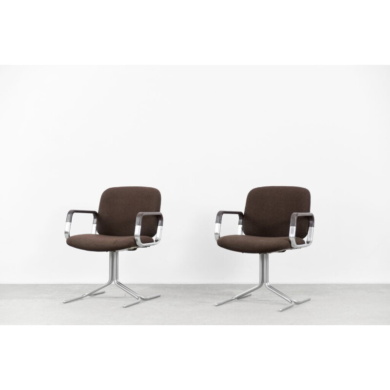 Pair of vintage brown aluminum armchairs for Mauser, Germany 1970