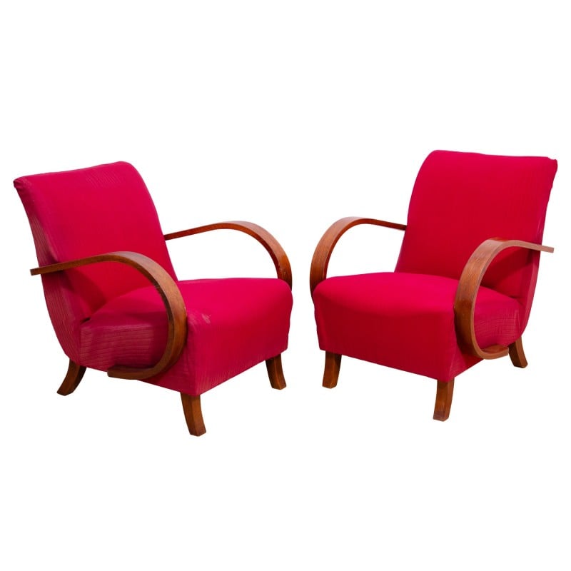 Pair of vintage “C” armchairs in bentwood by Jindřich Halabala for Up Závody, Czechoslovakia 1950