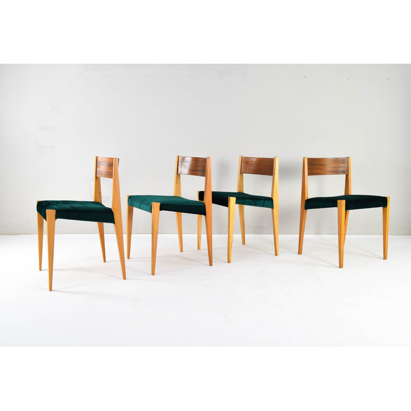 Set of 4 vintage teak and beech chairs, 1960