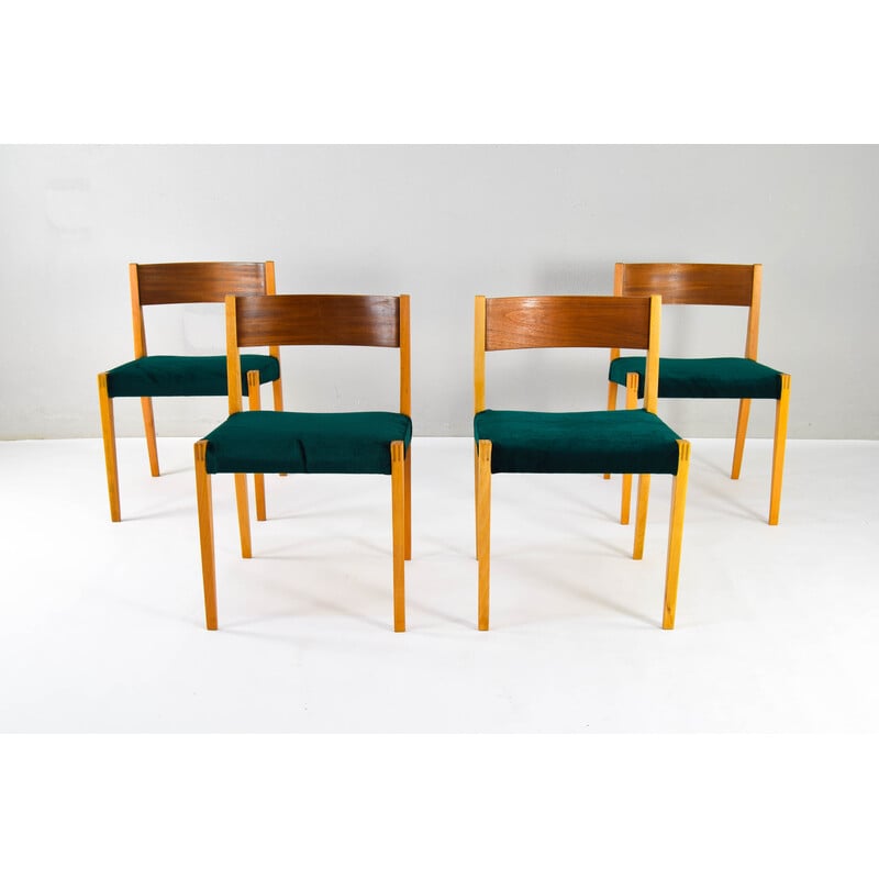 Set of 4 vintage teak and beech chairs, 1960